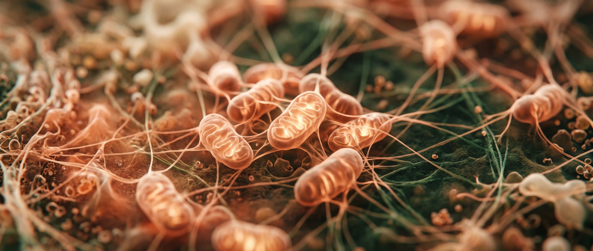 A warm, abstract macro image evoking the interior of a living cell.